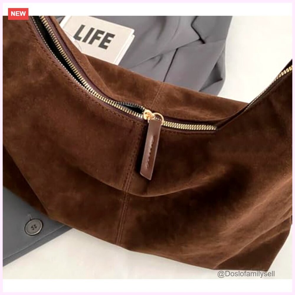 Slouchy Suede Shoulder Bag Crescent Tote Work Travel Purse Minimal Chic - Picture 7 of 7